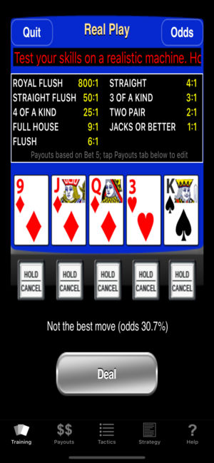 Video Poker Trainer - Jacks or Better