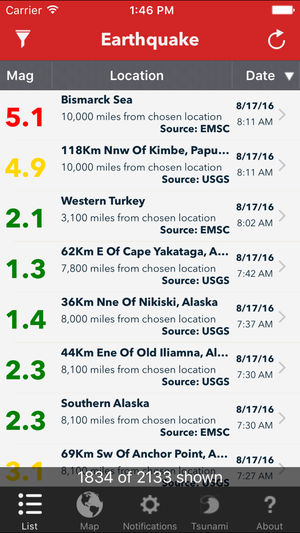 地震专家 - 国际报告、提醒、地图以及定制世界地震通知